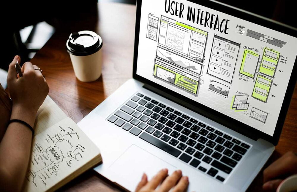 Graphical representation of an user interface displayed on a laptop