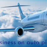 image of a private jet flying over clouds with the following question written "Is you business on autopilot mode?"